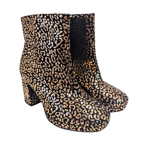 TORRID Metallic Leopard Print Booties 10WW Extra Wide Chunky Platform Heel Black - Picture 1 of 9